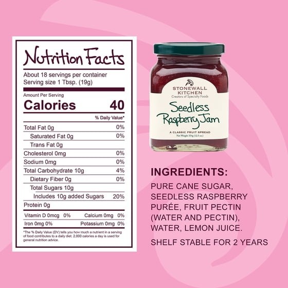 Stonewall Kitchen, non GMO, Seedless Raspberry Jam, 12.5 oz. Jar