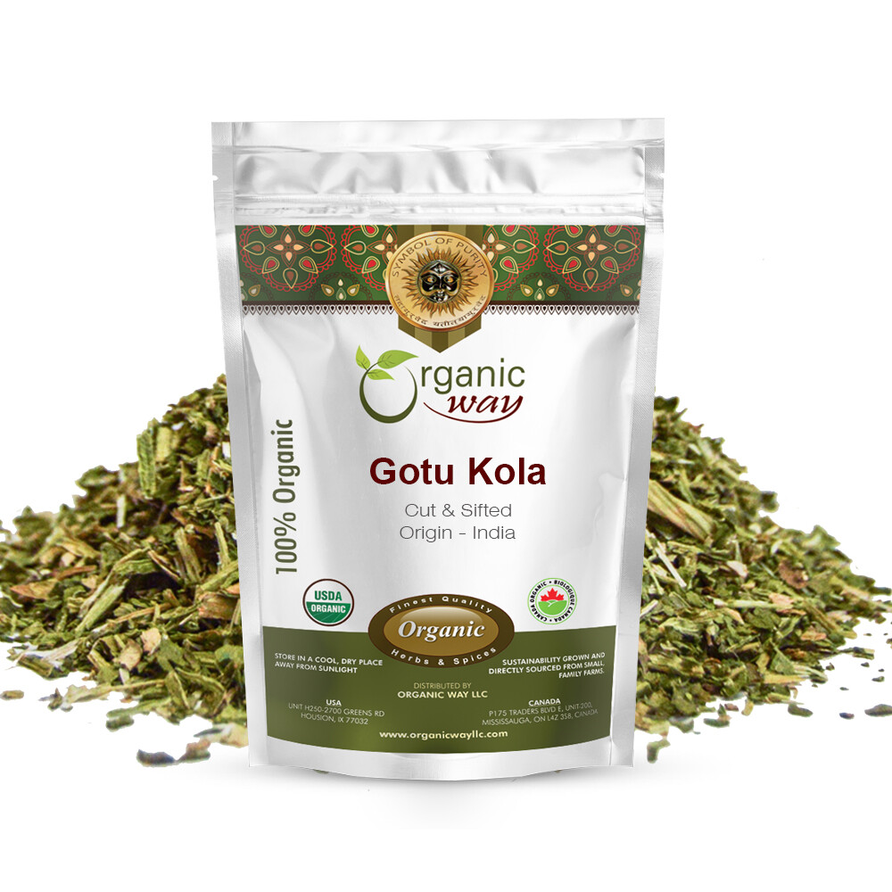 Organic Way Premium Dried Gotu Kola Cut & Sifted (Centella asiatica)