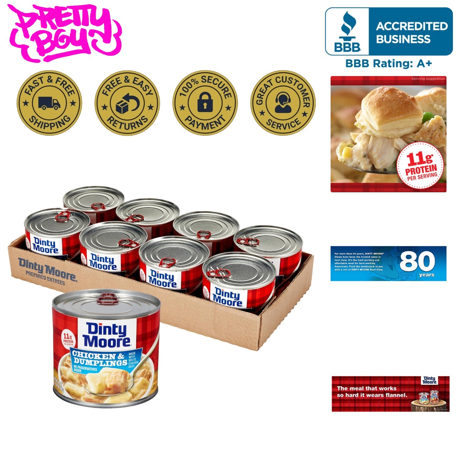 Delicious Chicken & Dumpling Canned Meals – 8 Cans, 20 Oz Each, Protein Packed
