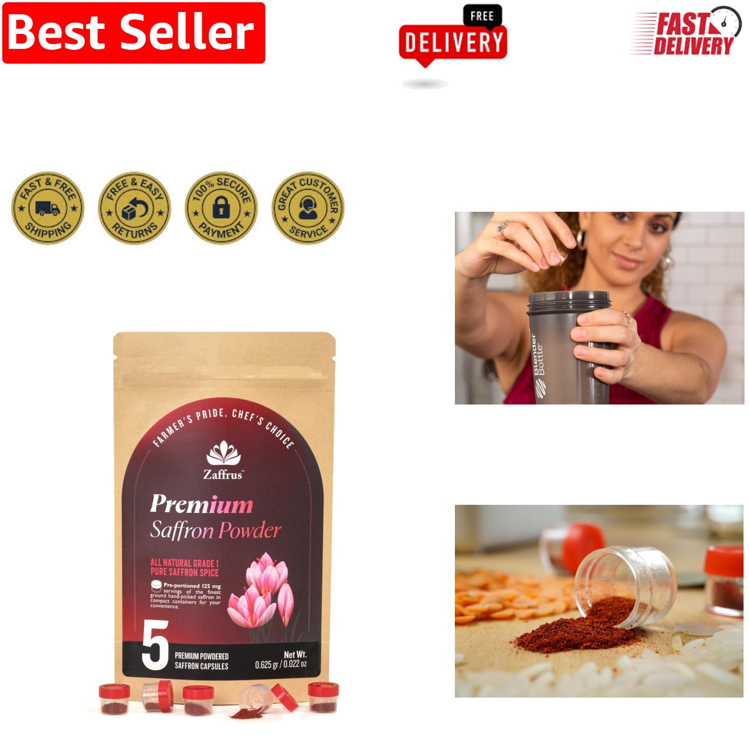 Aromatic Saffron Powder – Perfect for Cooking & Drinks, 0.625g Pack of 5