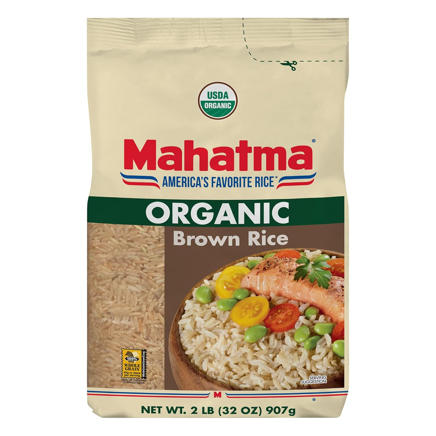 Mahatma Organic Brown Rice, 2-Pound Bag of Rice, Microwave Rice in 20 Minutes or