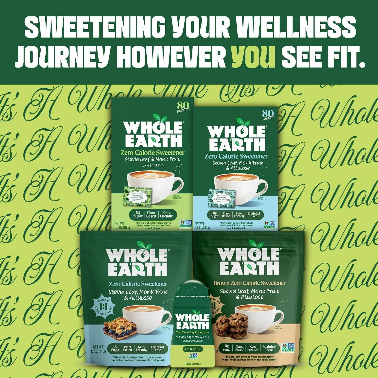 Whole Earth stevia Leaf Monk Fruit And Allulose blend sugar substitute……