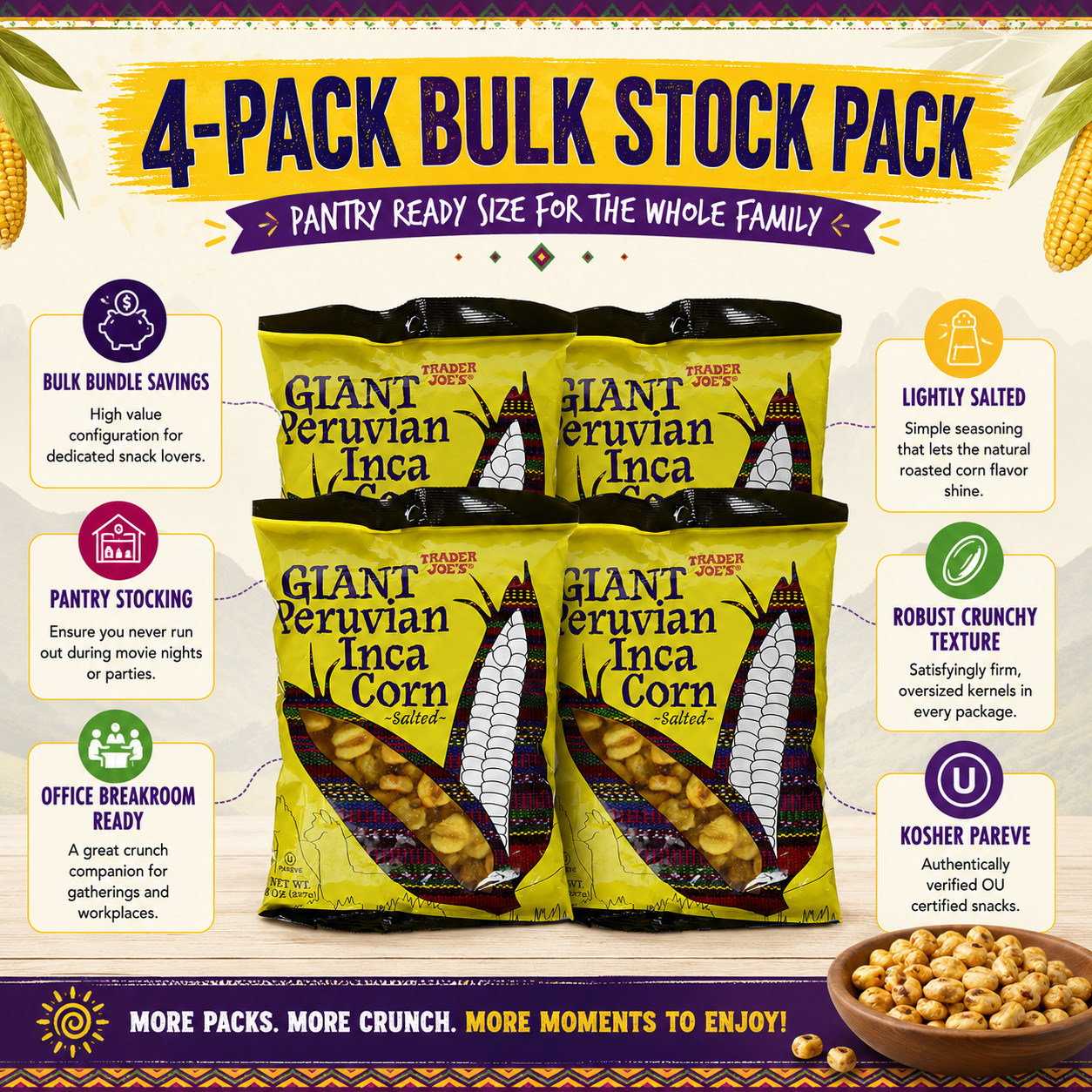 4 Pack Trader Joe’s Giant Peruvian Inca Corn Salted 8 oz