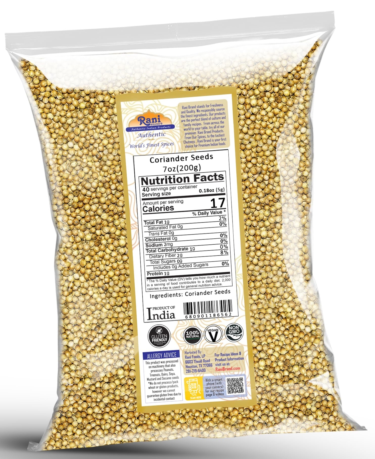 Rani Coriander (Dhania) Seeds Whole, Indian Spice 7oz (200g)