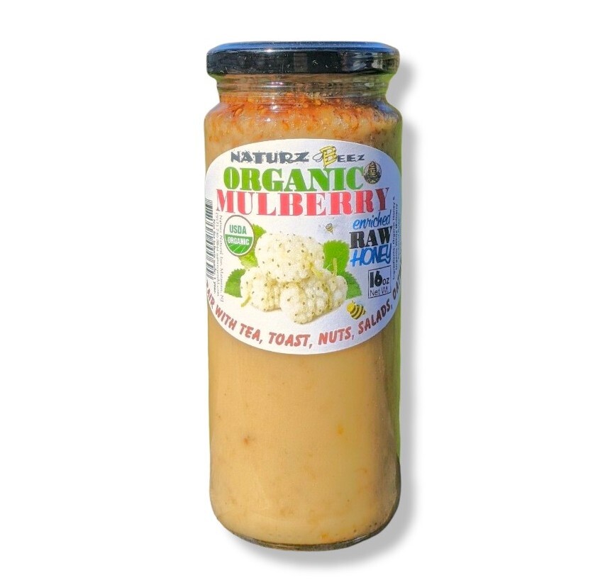 ORGANIC RAW HONEY & ORGANIC MULBERRY 1LB USDA ORGANIC CERTIFIED 16oz 454g Glass
