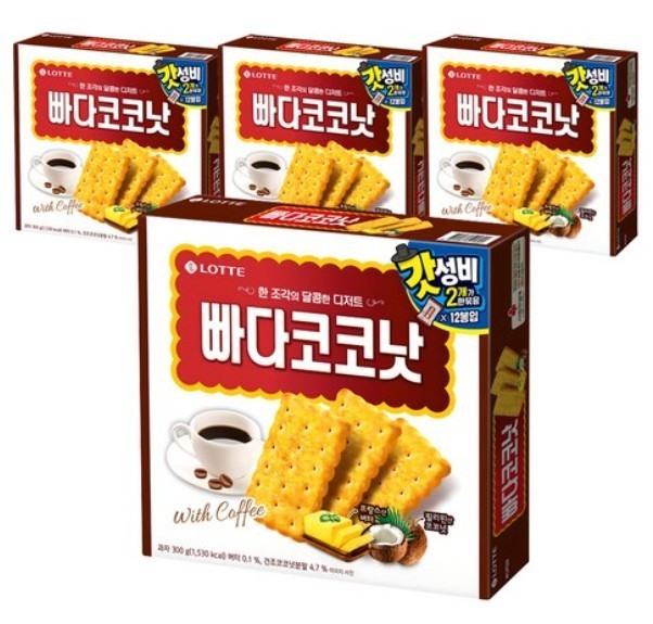 Lotte Bada Coconut Butter & Coconut Biscuit 300g x 4 Packs Korean Snack
