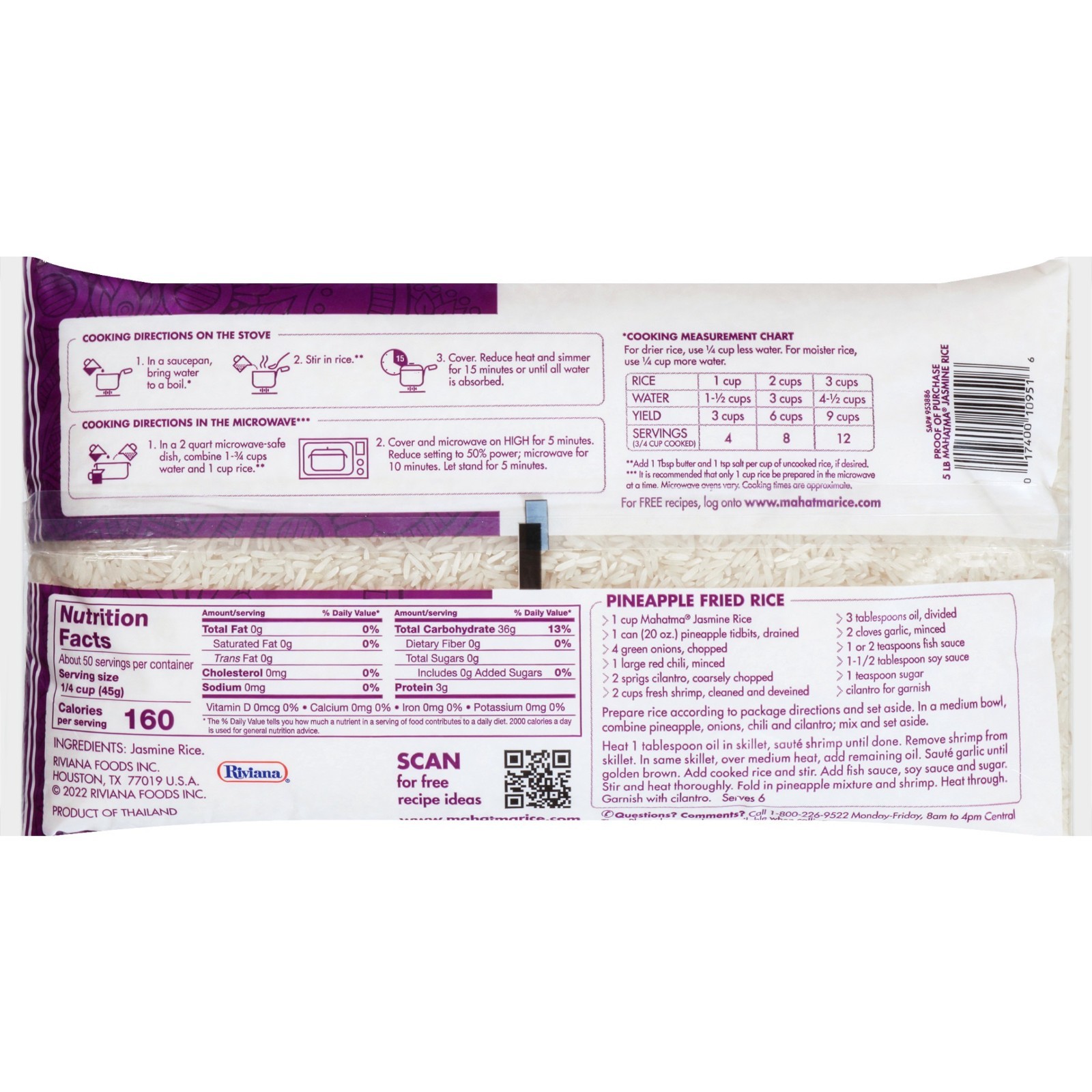 2 Pack Mahatma Jasmine Rice 5 lbs Bag Thai Fragrant Long Grain Gluten-Free 10lbs