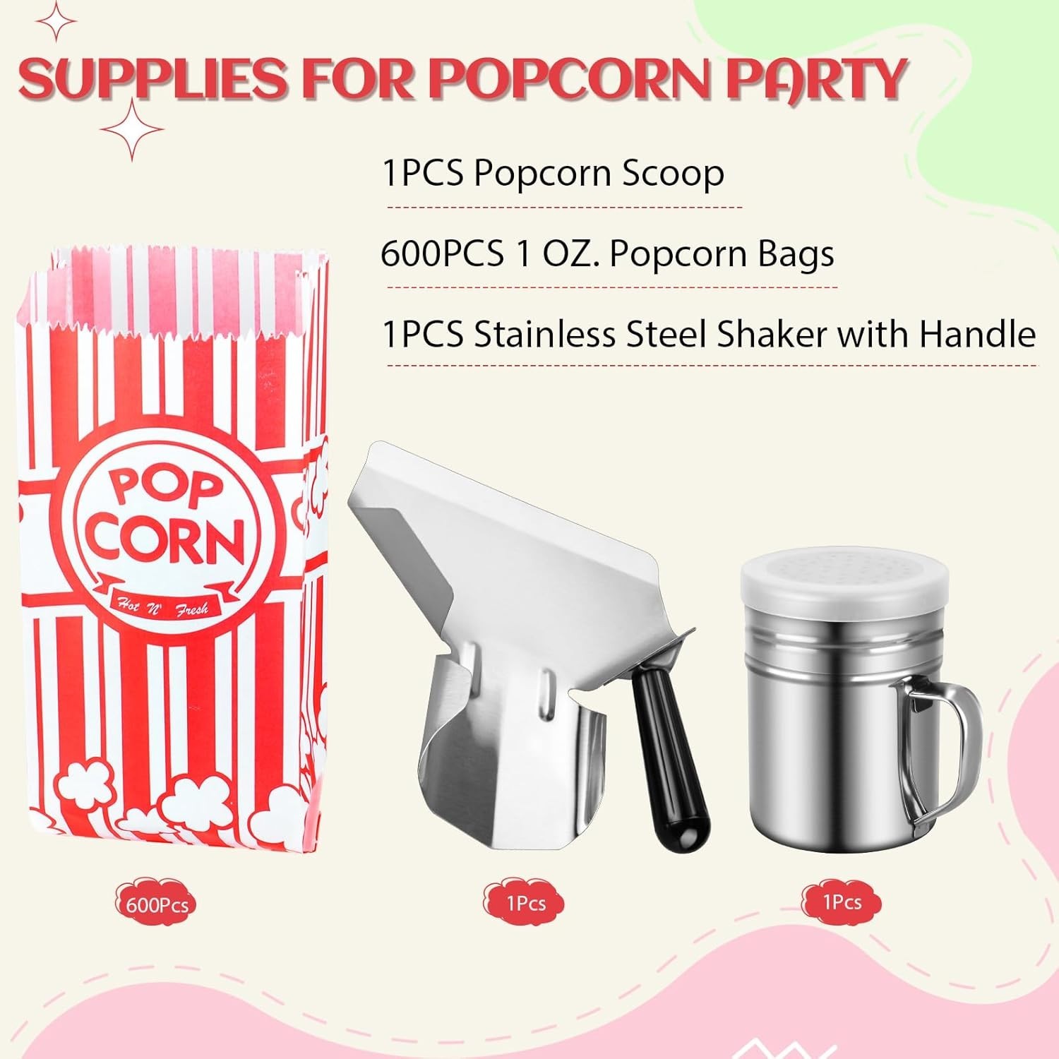 202 Pcs Popcorn Bags W/ Popcorn Scoop & Salt Shaker,1 oz Small Pop Corn Bags
