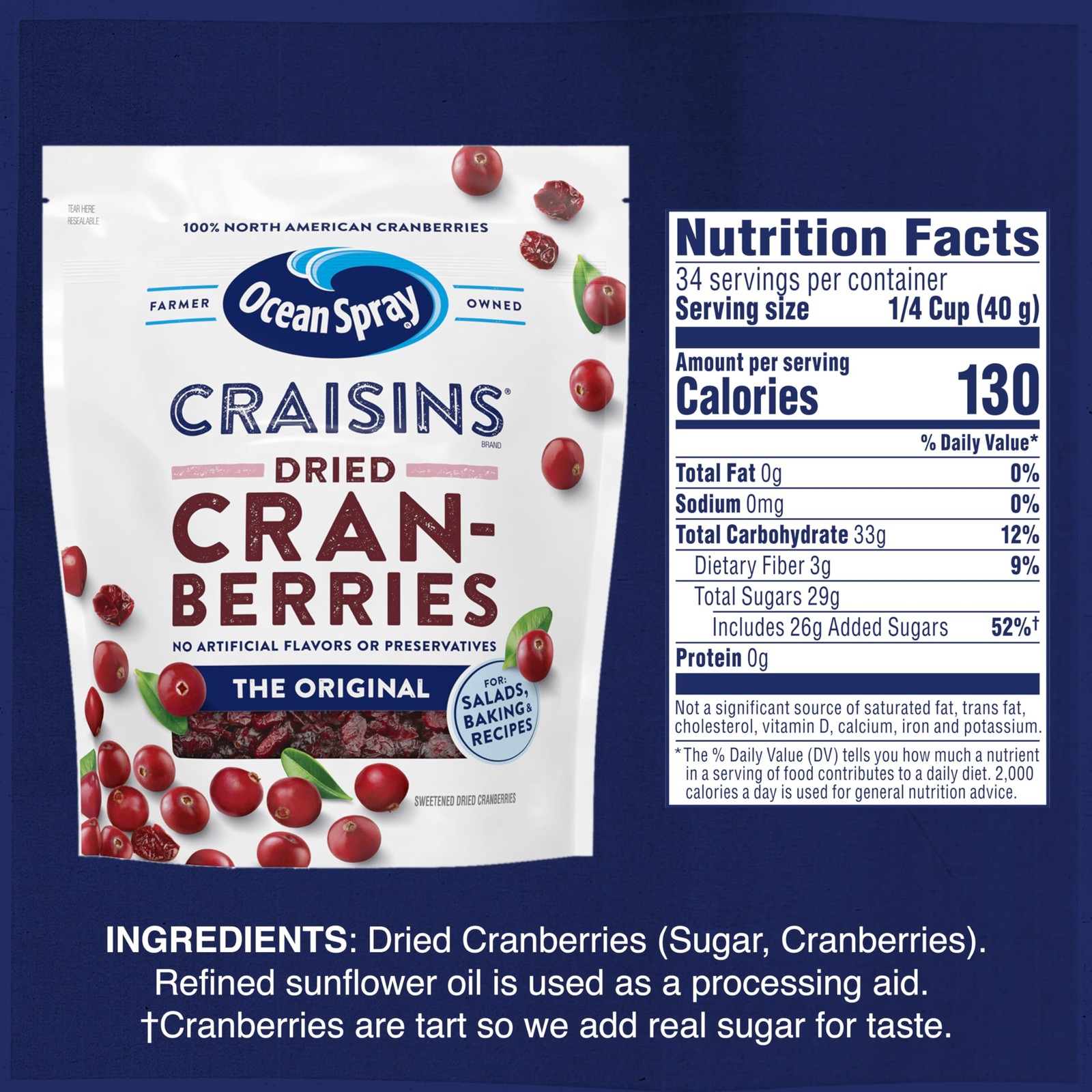 Ocean Spray® Craisins® Original Dried Cranberries No Preservatives, 48oz