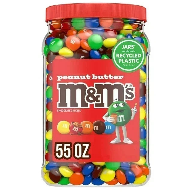 M&Ms Peanut Butter Candy 55 oz Jar Chocolate Candies Tub Bulk 3.43LB(FREE SHIP)