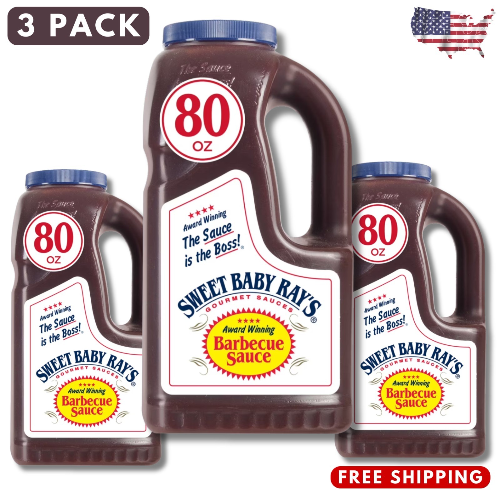 Sweet Baby Ray’s Original Barbecue Sauce 80 Oz (3 Pack) FRESH