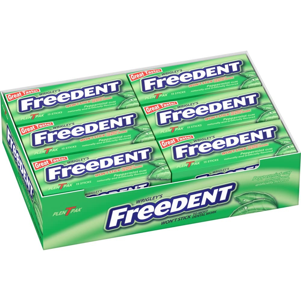 Peppermint Chewing Gum 15 Stick Pack of 12 FREEDENT Gum Sticks for Sale