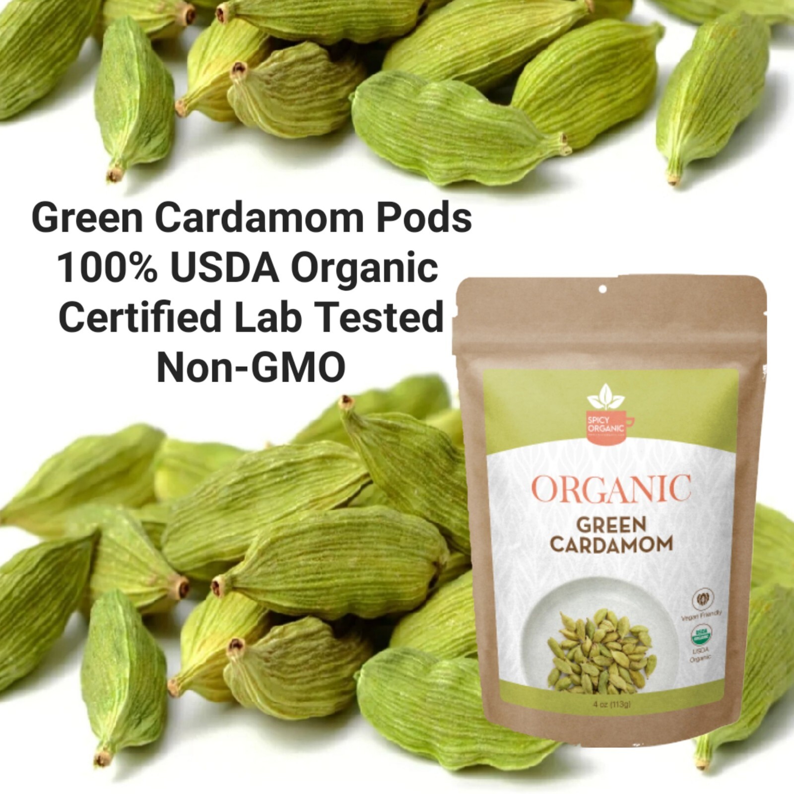 Cardamom Pods USDA Organic Green Fresh Seeds 4oz, Non-GMO, Gluten Free