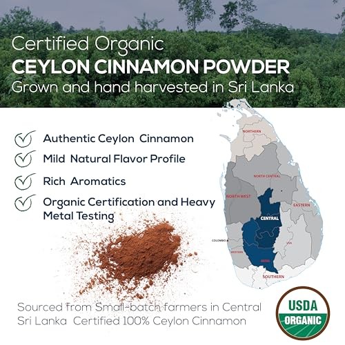 Organic Ceylon Cinnamon Powder, 3.88 oz Resealable Jar, Freshly Ground Sri Lanka