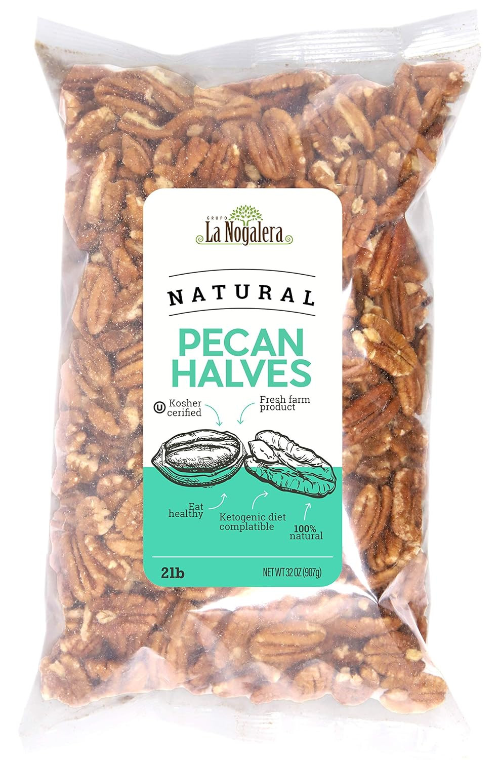 La Nogalera – 2 Lbs Natural Shelled Pecan Halves. Raw Pecan Nuts That Compare to