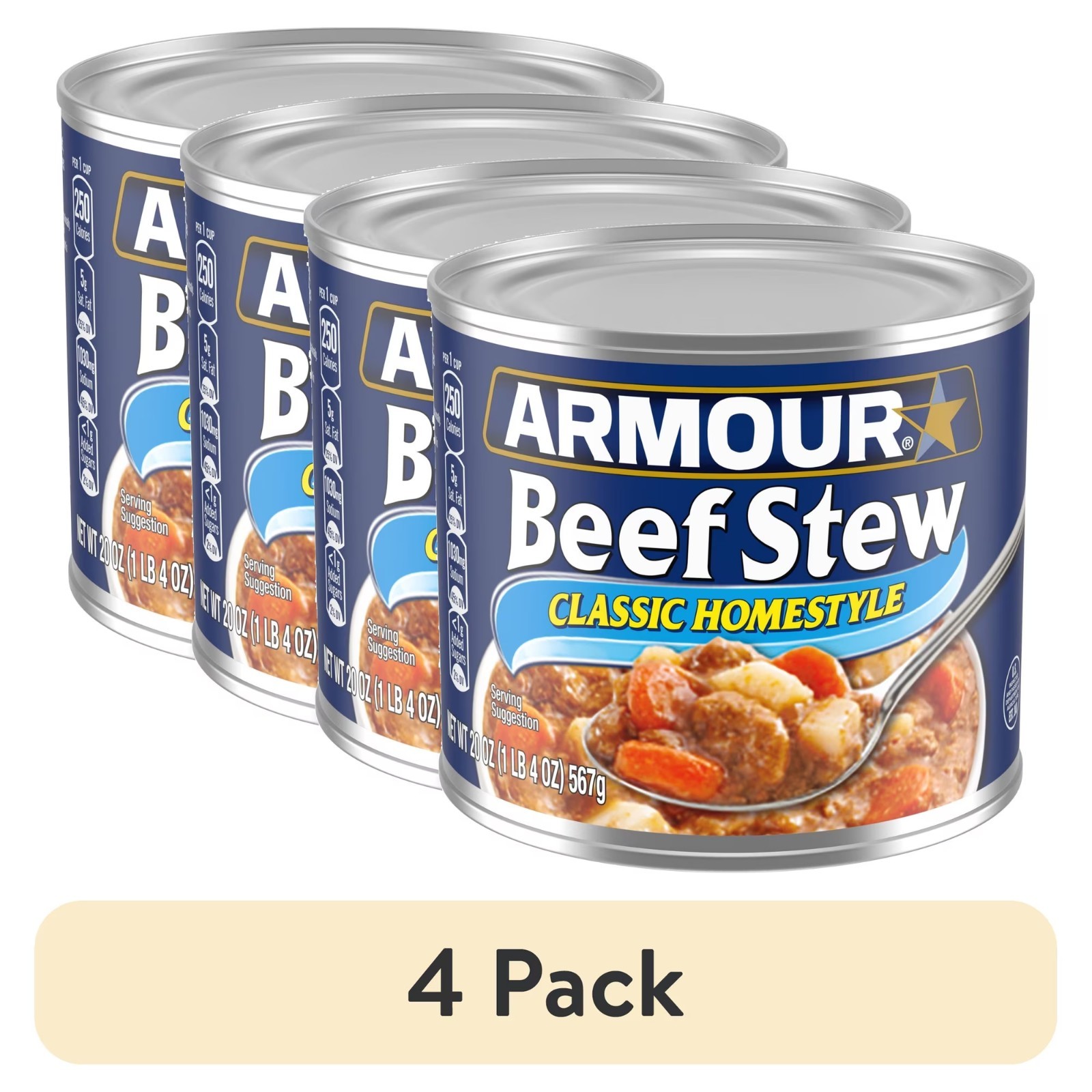 Armour Star Beef Stew Classic Homestyle 20 oz Cans 4 Pack Shelf Stable Food