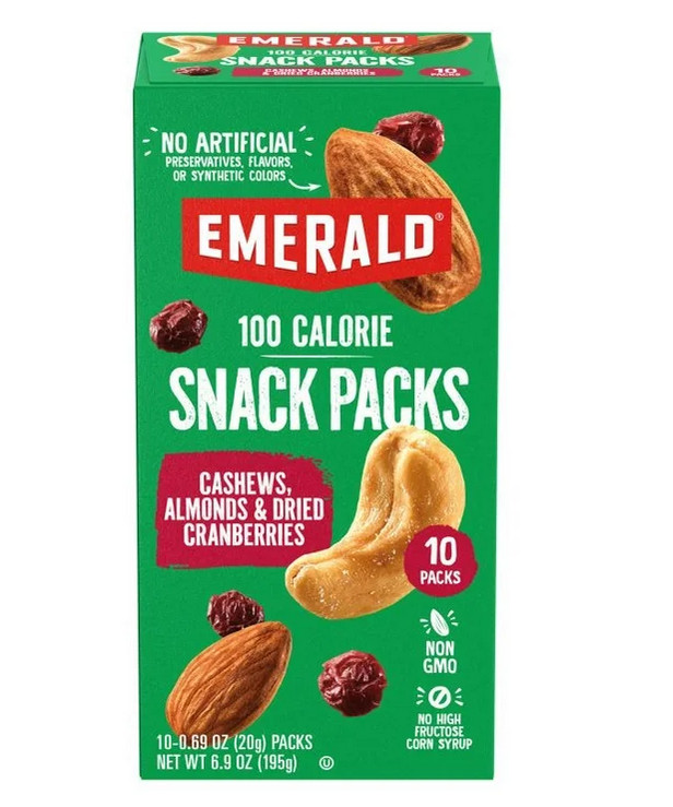 Emerald Nuts Cashews & Almonds with Dried Cranberries, 100 Calorie Packs, 10 Ct
