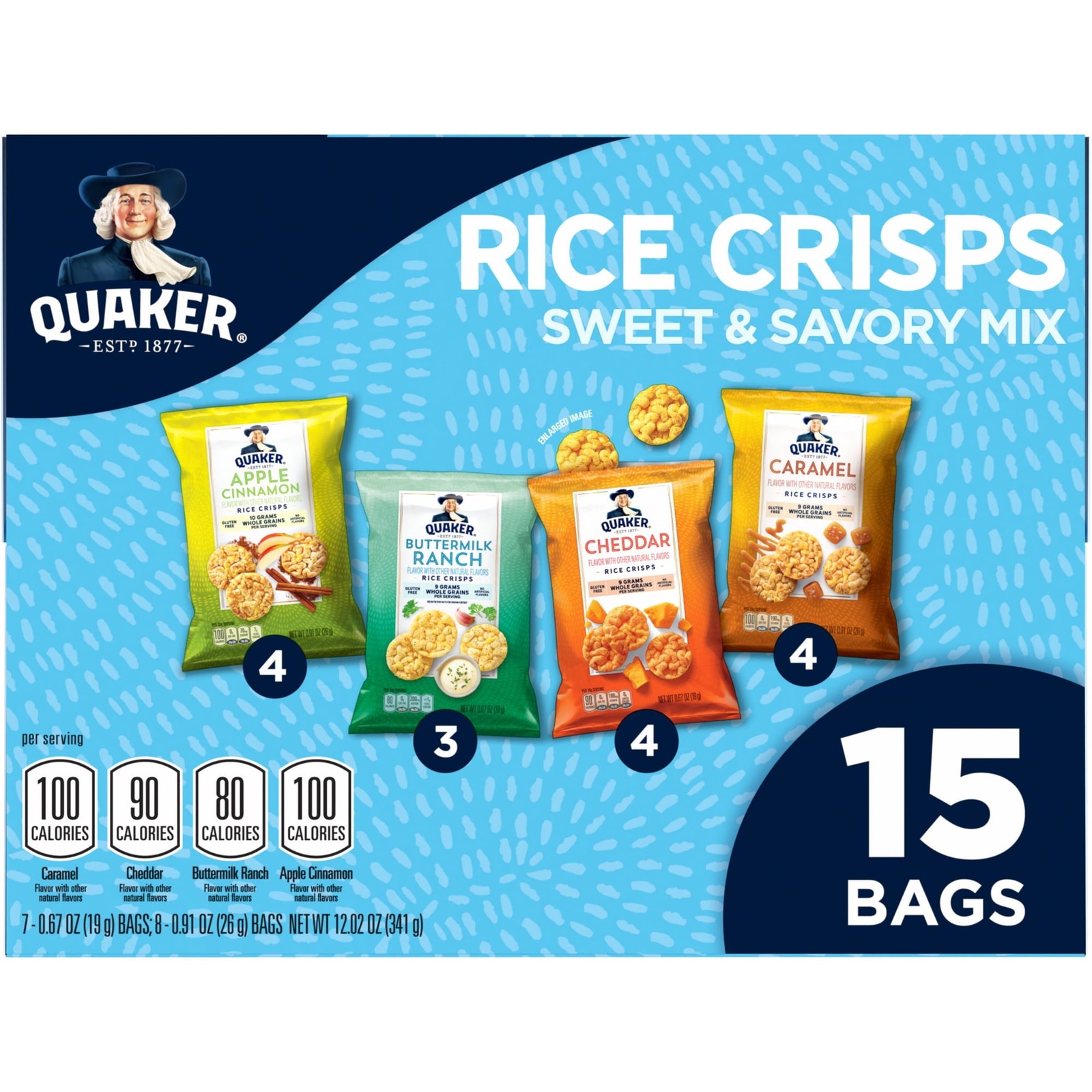 Quaker Rice Crisps Sweet (Caramel, Cheddar, Apple Cinnamon, Ranch) 12 oz, 15 Ct