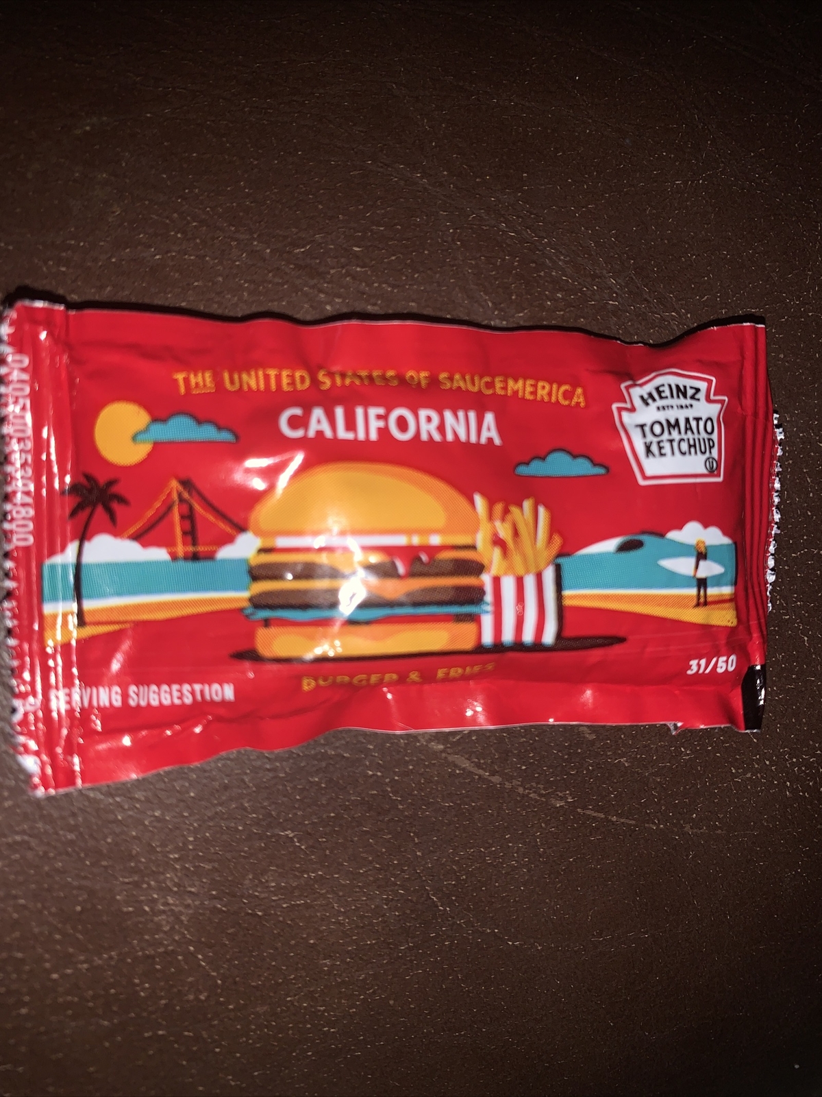 1 RARE Heinz Ketchup Packet: United States of Saucemerica: California 31/50~NEW~