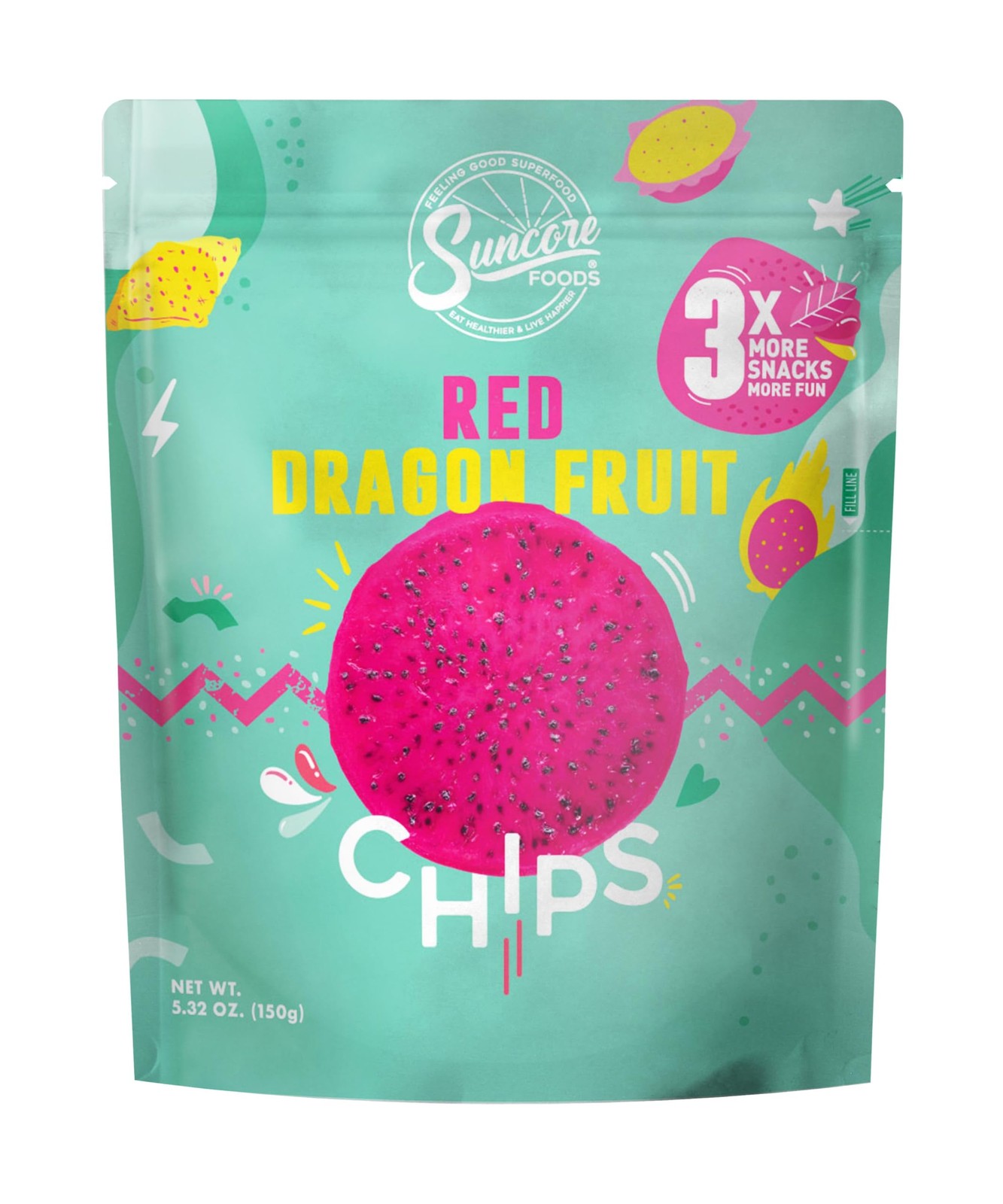 Suncore Foods Red Dragon Fruit Chips 5.32 Ounce (Pack of 1), Red, Pink