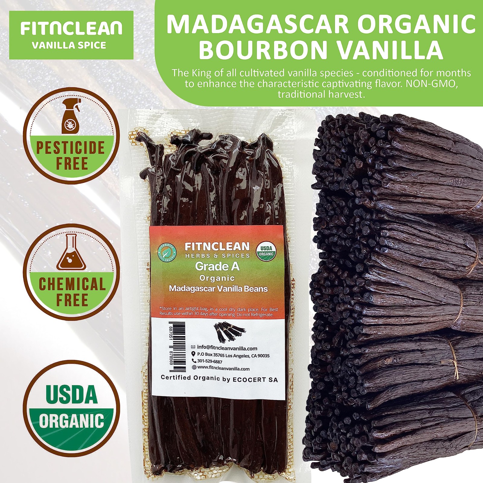 Madagascar Organic Vanilla Beans Grade a ~6″ Long – Ideal for Baking and Extract