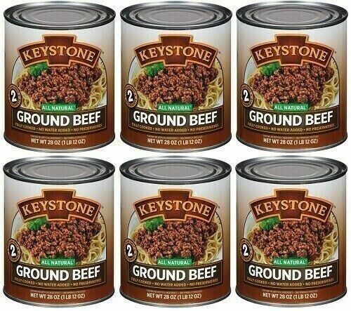 6 Can- Keystone Meats All Natural Ground Beef Fully Cooked 28oz No Preservatives