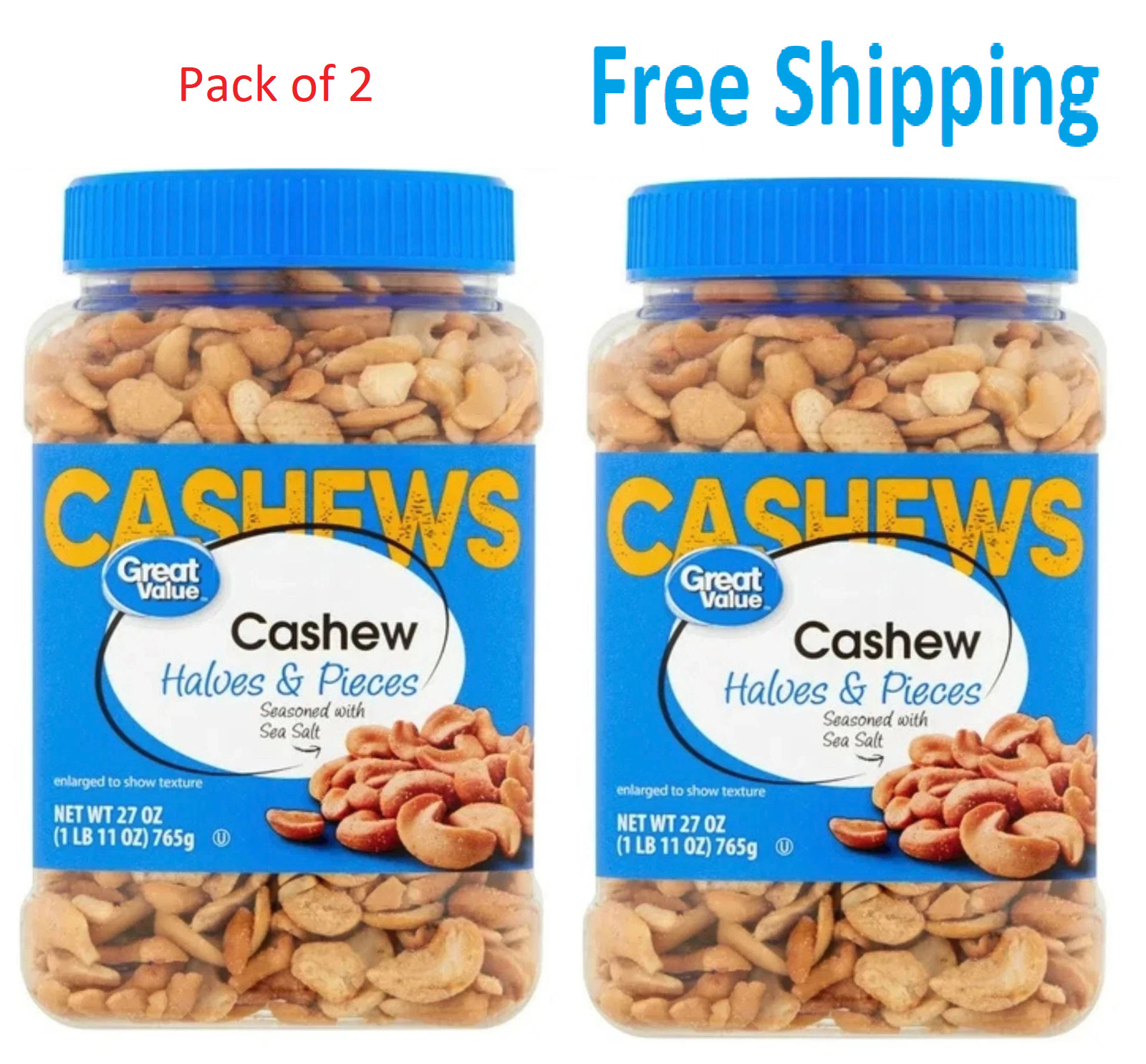Great Value Cashew Halves & Pieces, 27 oz (PACK OF 2)