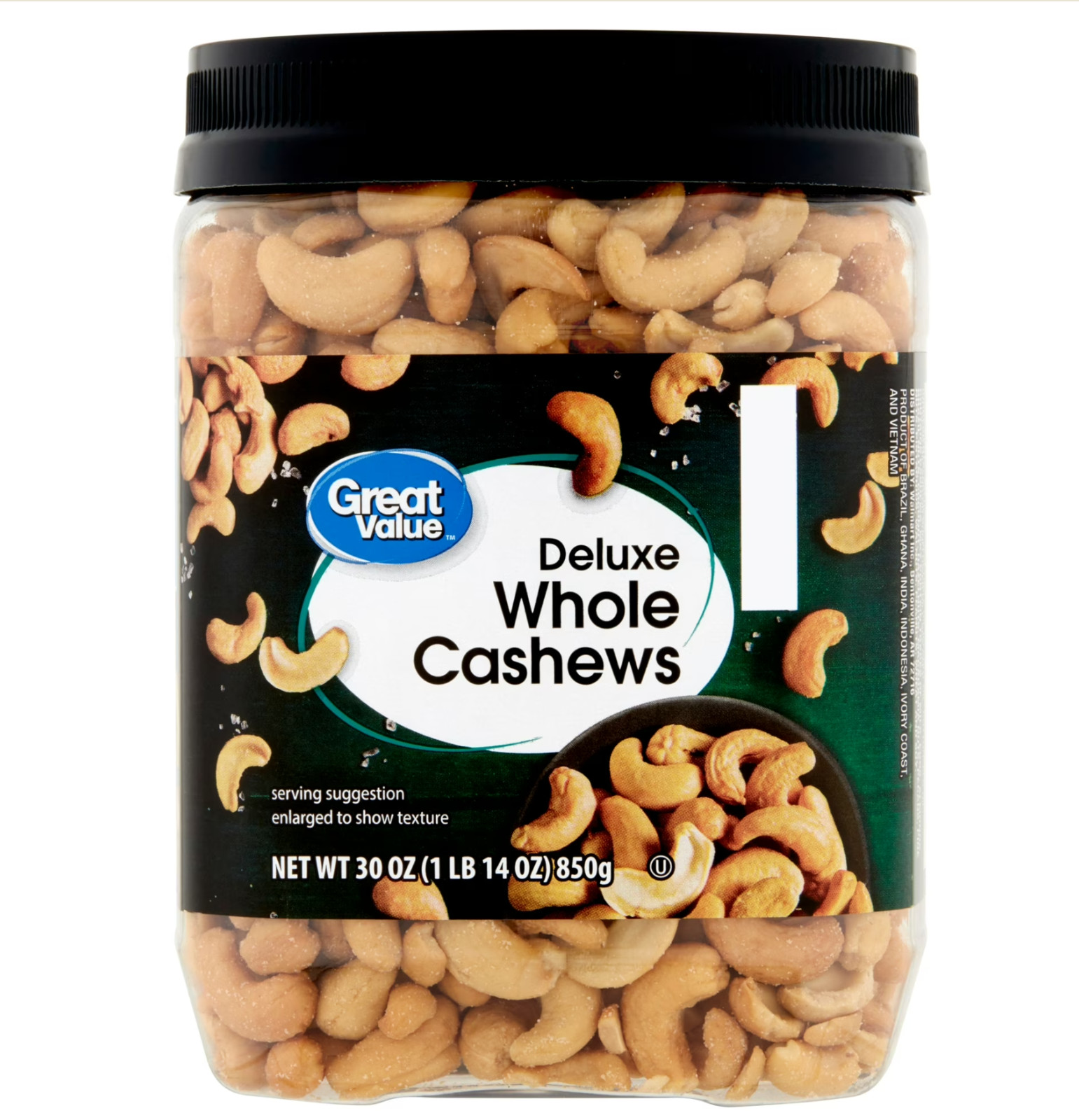 Great Value Deluxe Whole Cashews, 30 oz
