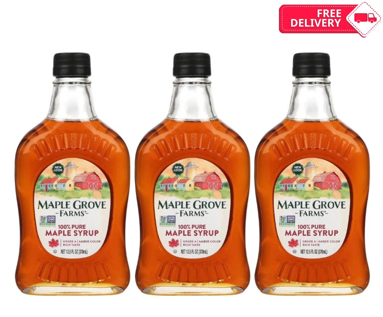 Maple Grove Farms Pure Maple Syrup, 12.5 Oz, 3 Pack