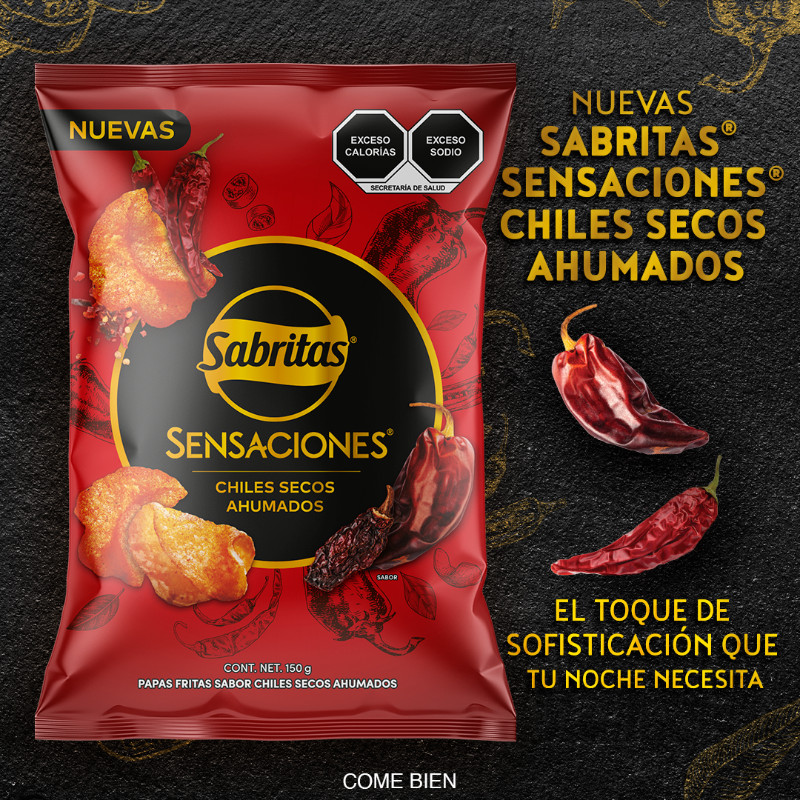 Sabritas Sensaciones Chiles Secos Ahumados Chips 3 Pack 150g Mexican Import NEW