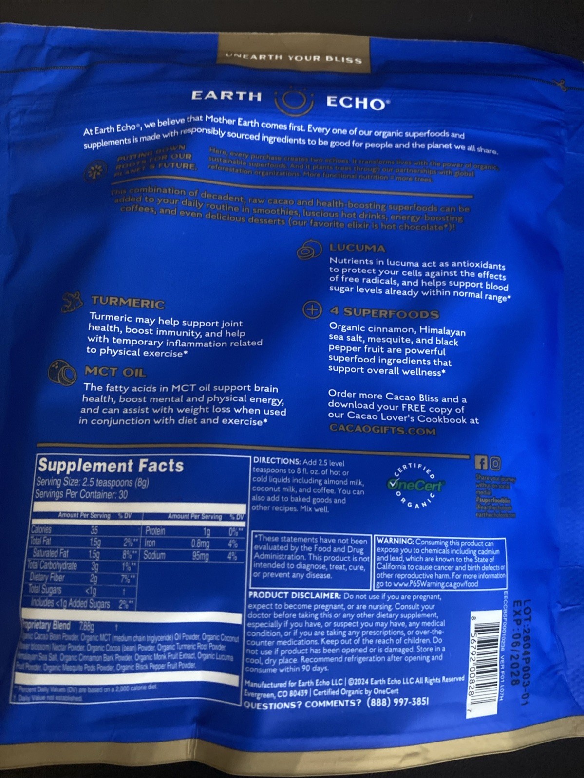 Cacao Bliss – Ceremonial Grade Organic Raw Cacao Powder with MCT Oil & Turmeric