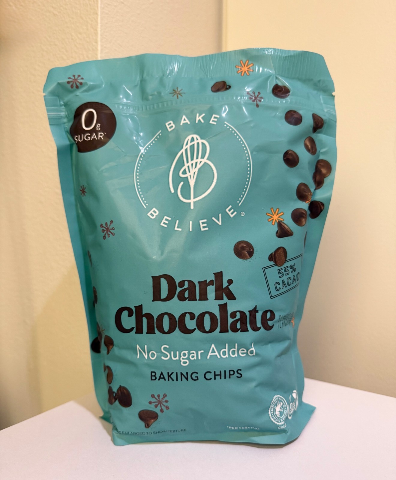 Bake Believe Dark Chocolate Baking Chips No Sugar Added 2 Lb Bag ED 10/2027