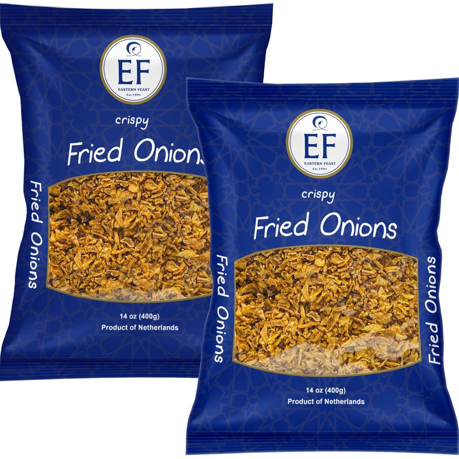 EF – Crispy Fried Onions (2 PACK) 14 Oz Each, Kosher, Halal, Product of Netherla
