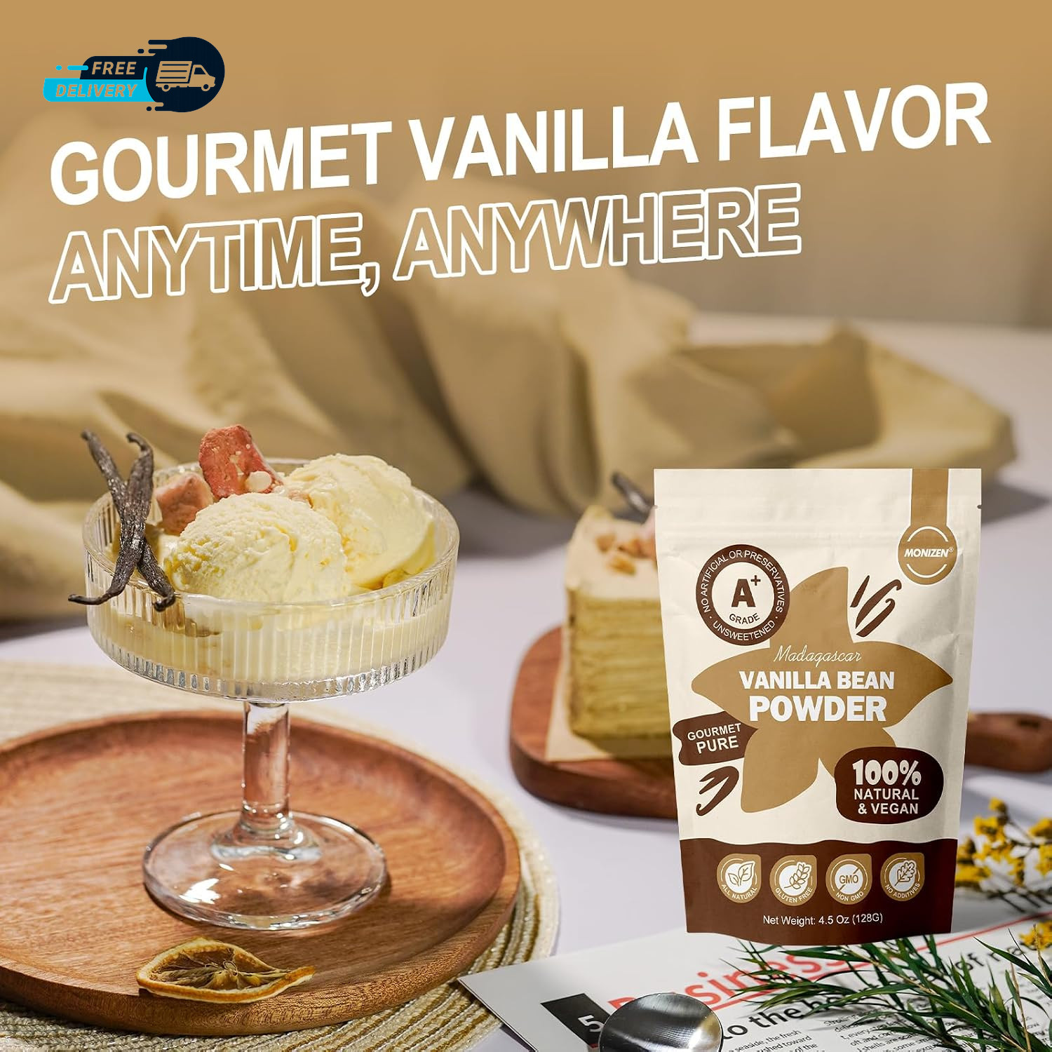 Pure Madagascar Vanilla Powder 4.5 Oz A+ Grade Whole Bean Ground Fine Gourmet
