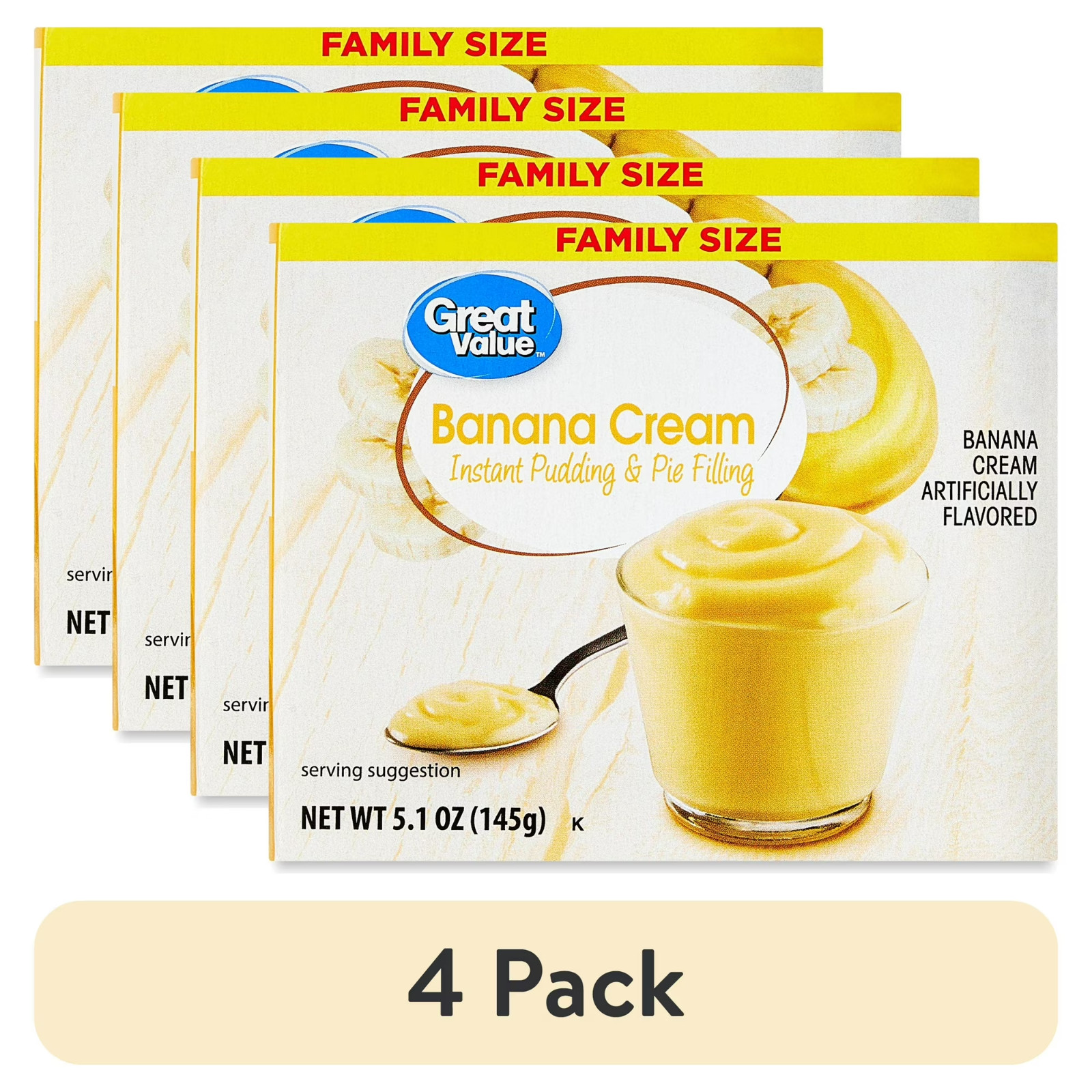 Great Value Banana Cream Family Size Pudding Mix – 5.1 oz (4 Pack)