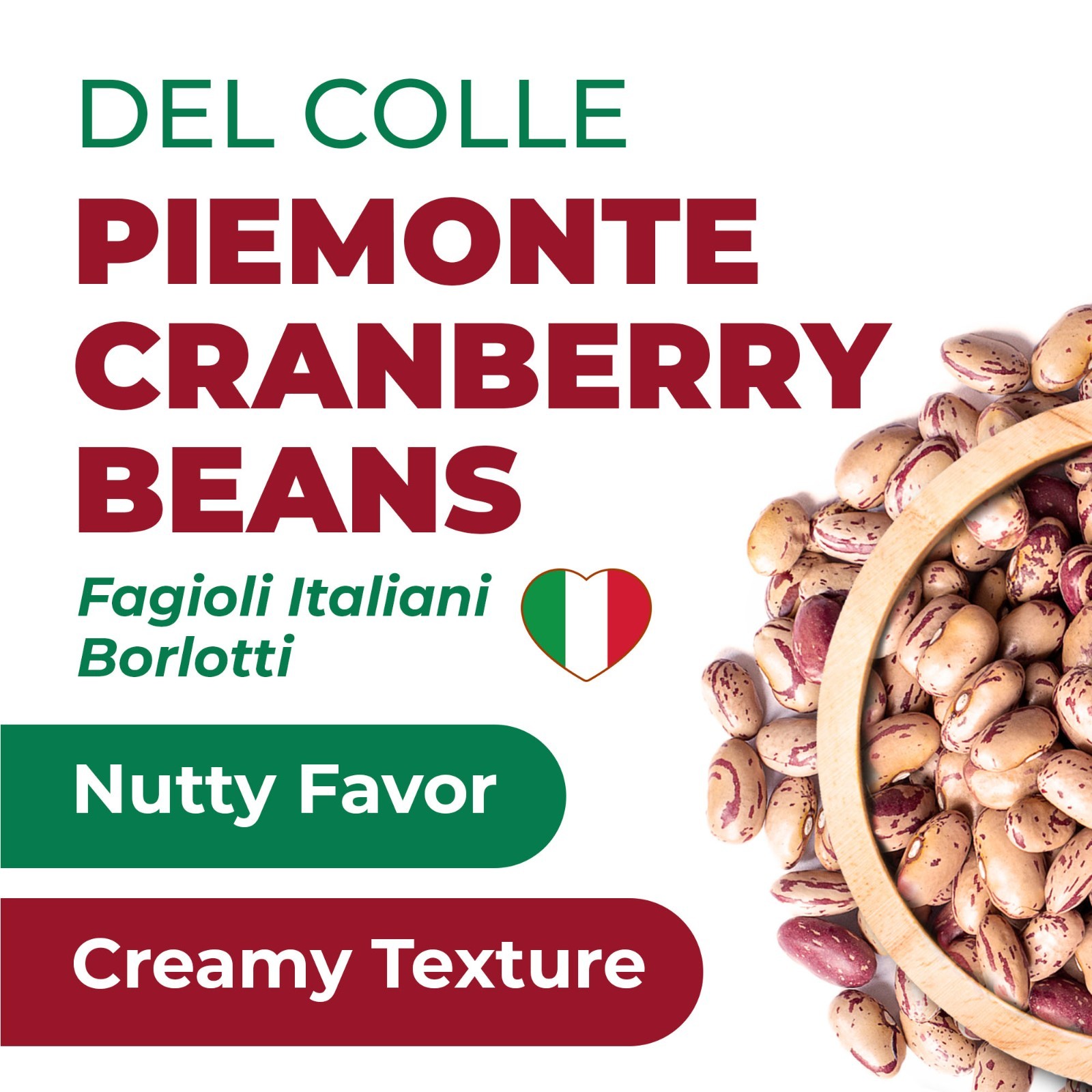 Del Colle Piemonte Cranberry Beans, 11 LBS (5 kg) – Sproutable, Vegan, Kosher