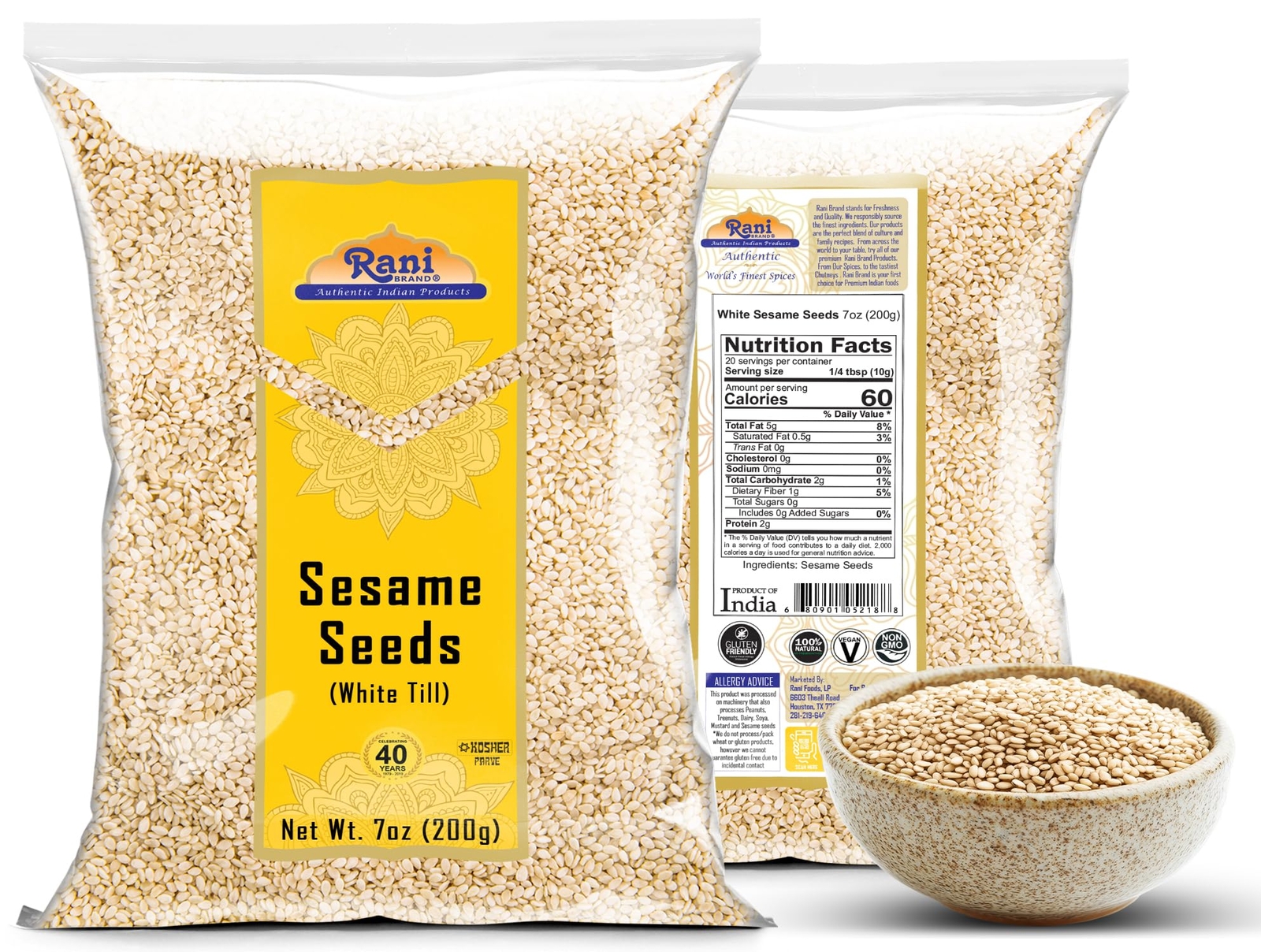 Rani Sesame Seeds Whole White, Hulled (Till) 7oz (200gm)