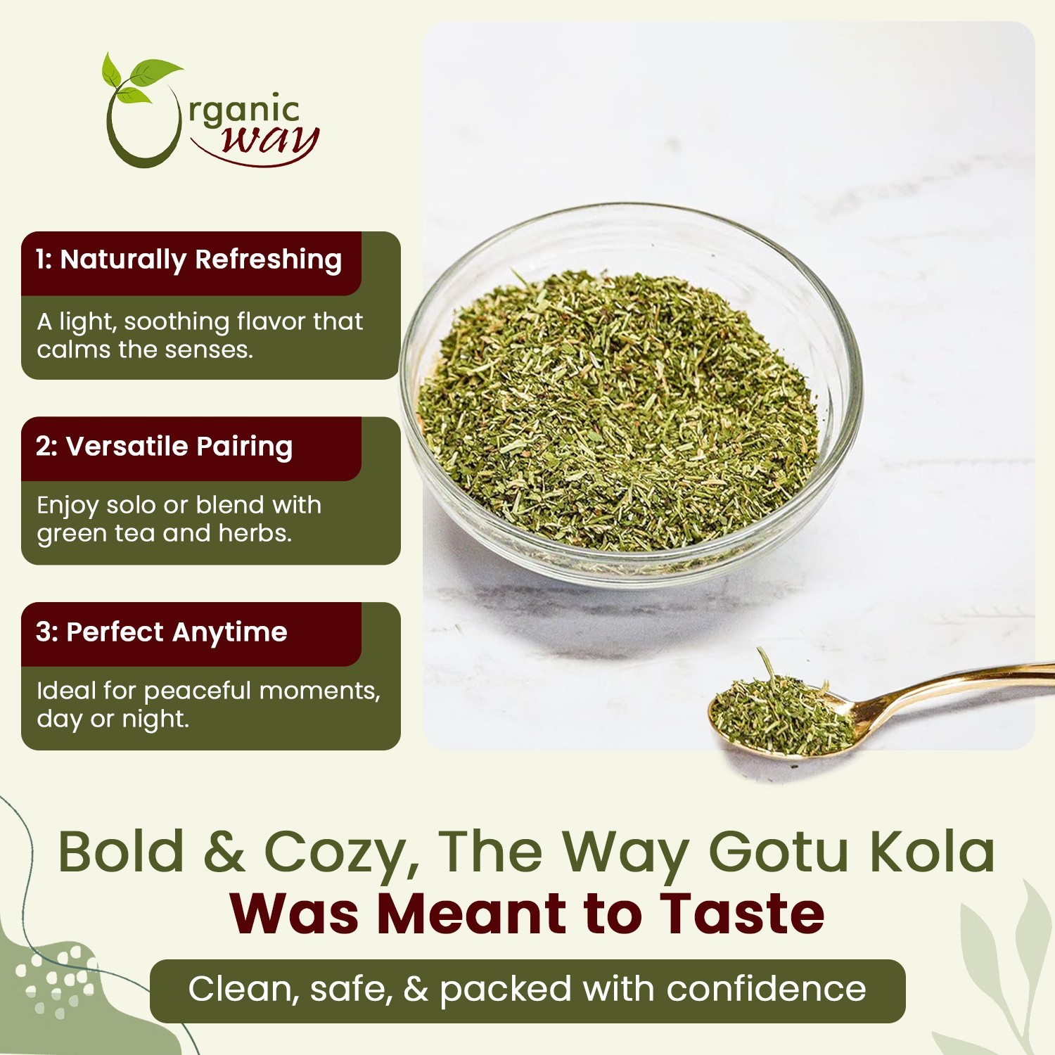 Organic Way Premium Dried Gotu Kola Cut & Sifted (Centella asiatica)