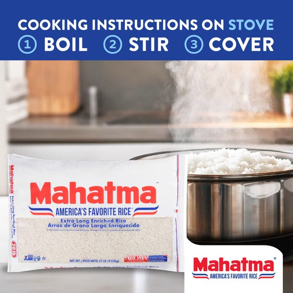 Mahatma Enriched Extra Long Grain White Rice 20 lb Bag- Free Shipping