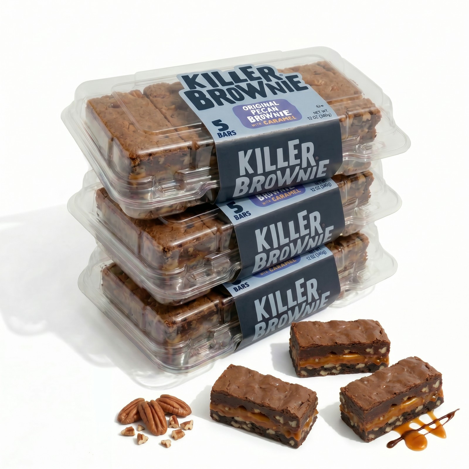 Killer Brownie Caramel Pecan Brownie Bars 15 Count, 3 Pack (5 Bars Each) Gourmet