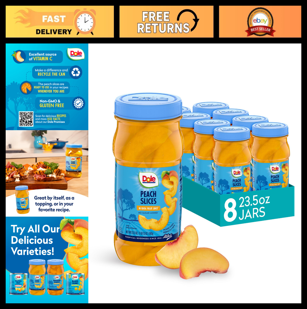 Sliced Peaches in Light Syrup, 23.5 oz, 8 Pack – Canned Fruit for Snacks & Desse