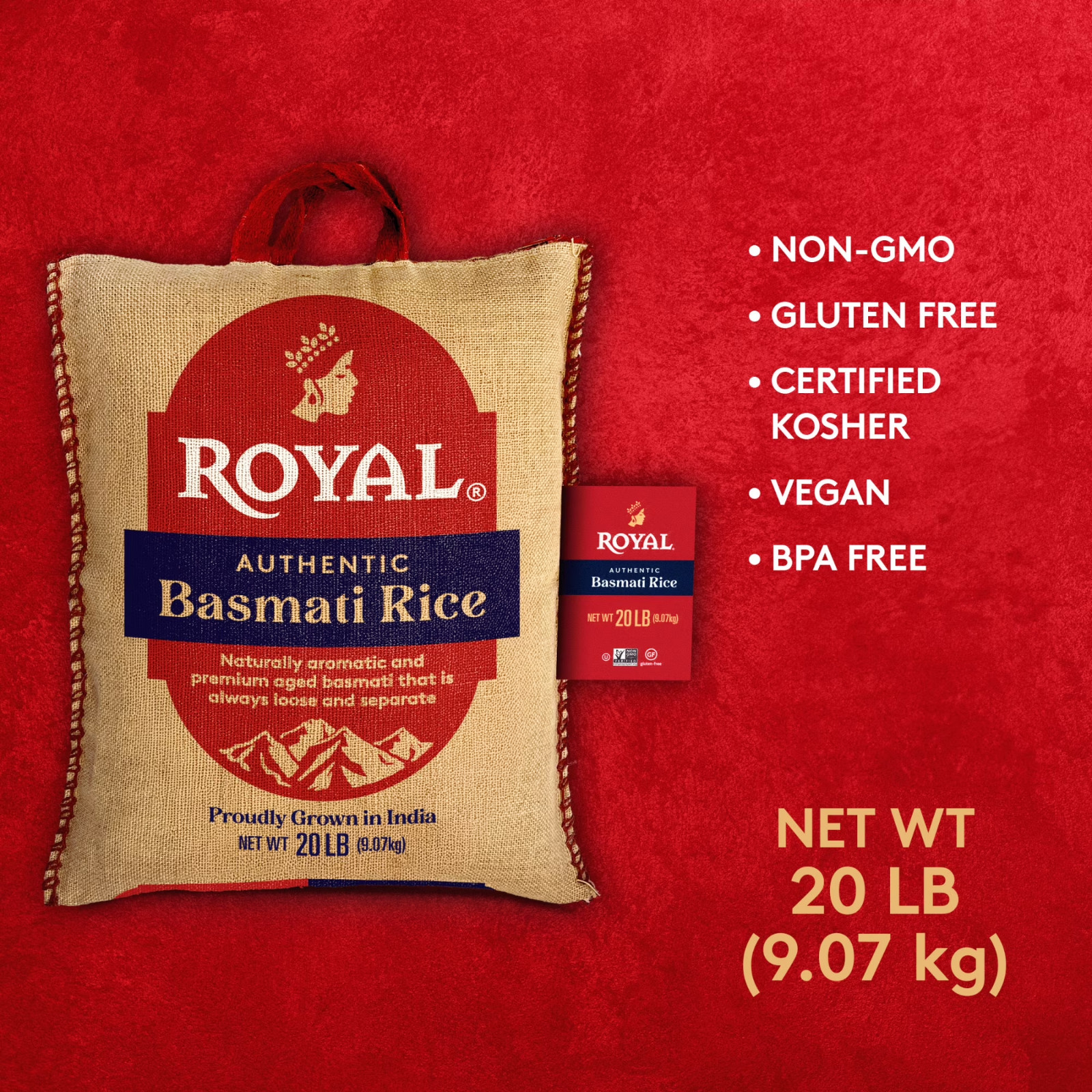 2 Pack Authentic Royal Naturally Aged Indian White Basmati Rice Gluten-free 20lb