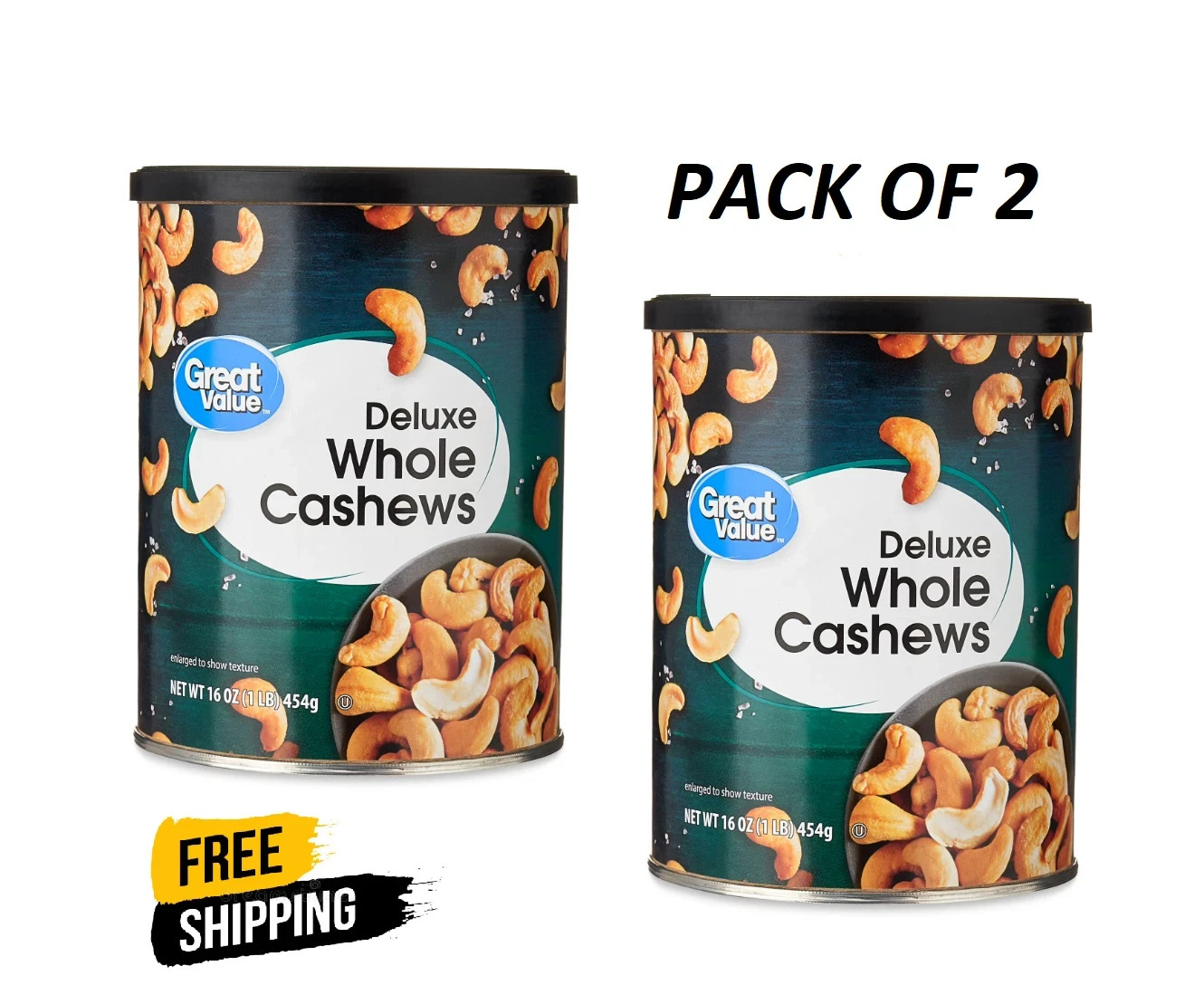 Great Value Deluxe Whole Cashews, Salted, 16 oz 2 Pack