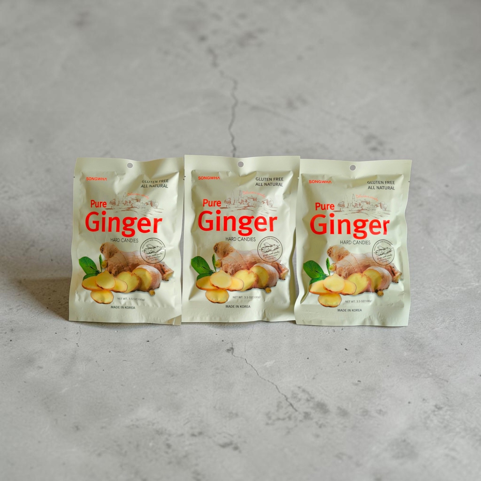 Songwha Pure Ginger Hard Candies 100g, All Natural & Gluten Free – Packs of 3