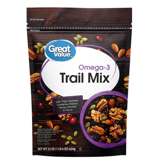 Great Value Omega-3 Trail Mix, 22 oz Free shiping