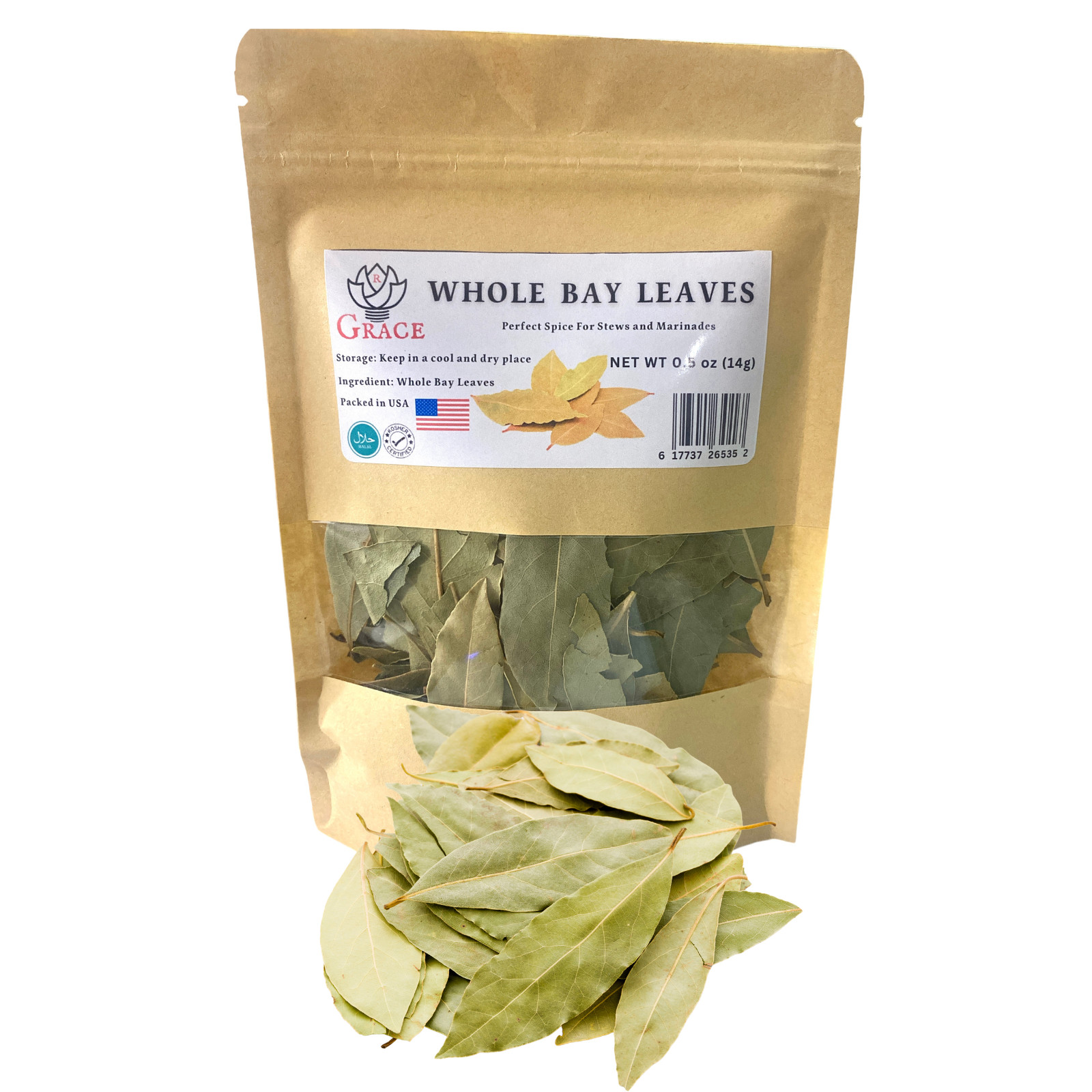 R-Grace Whole Bay Leaves 0.5 oz. Pack of 1 Packed in USA Halal Kosher