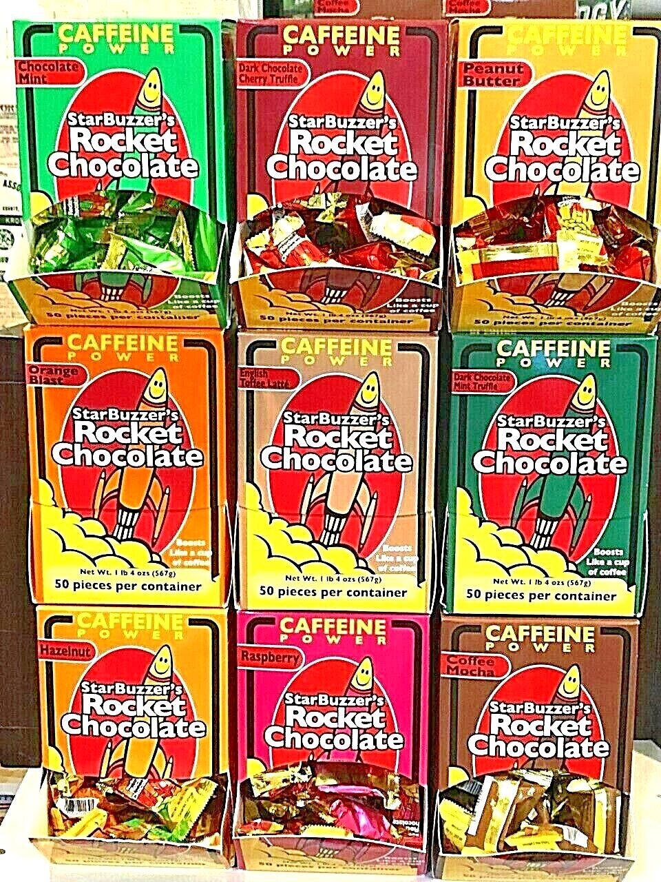 Rocket Chocolate Caffeine Energy 100CT./ FREE SHIP Chocolates + A SURPRISE GIFT