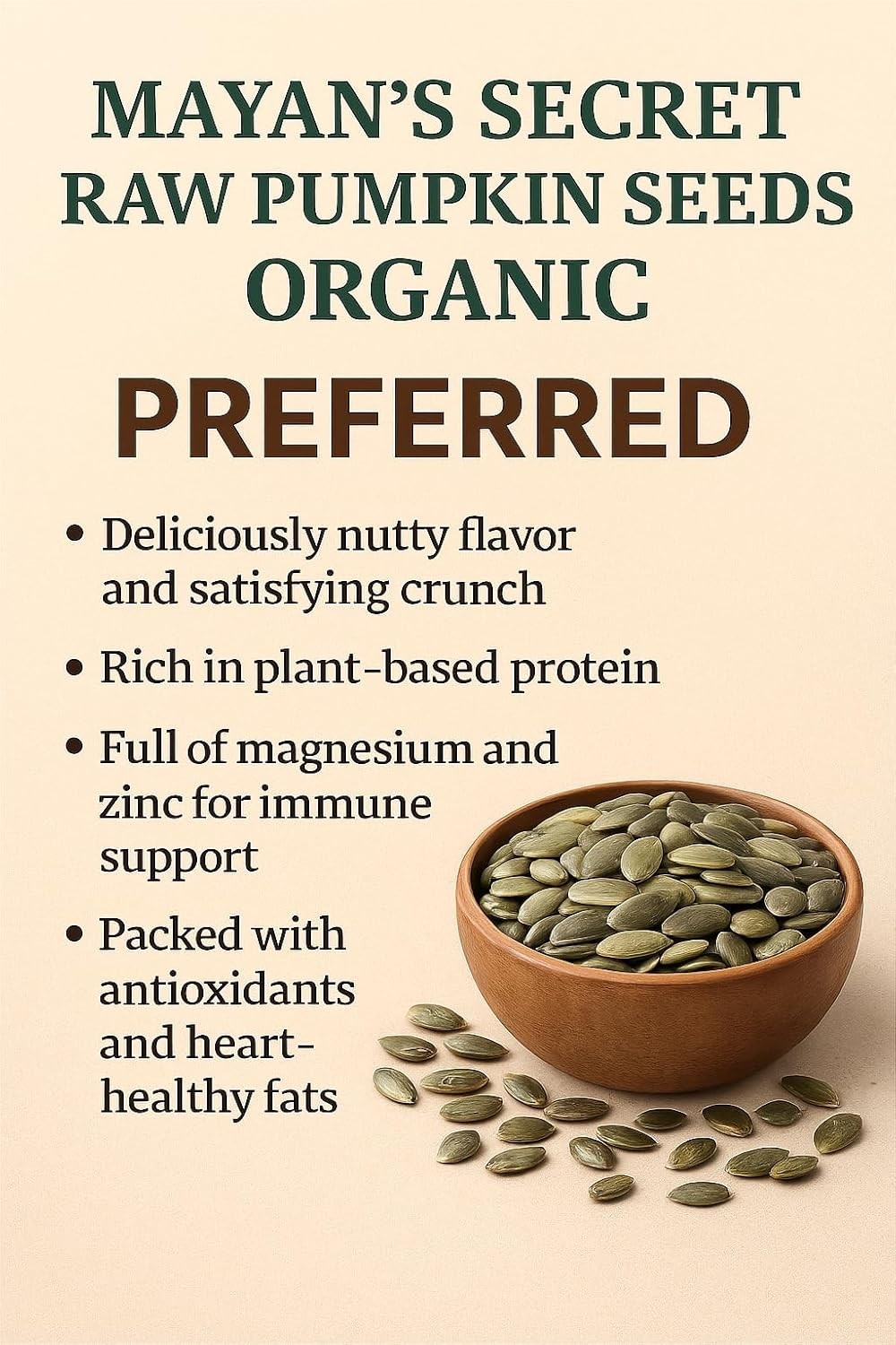 Mayan’s Secret – Raw Pumpkin Seeds Organic 2lb, Parve, Vegan, Non GMO- Free Ship