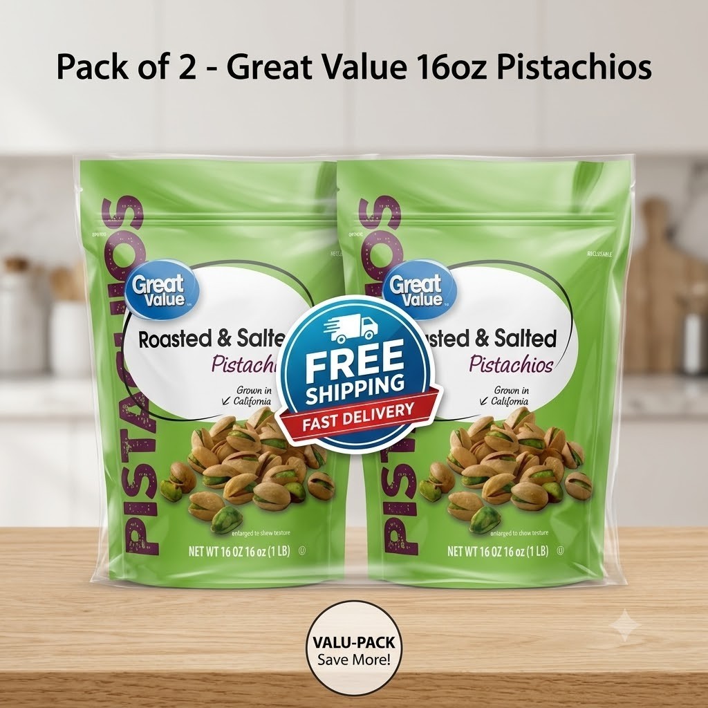 Great Value Roasted Salted Pistachios, 16 oz Resealable Bag Pack of 2 Free Ship