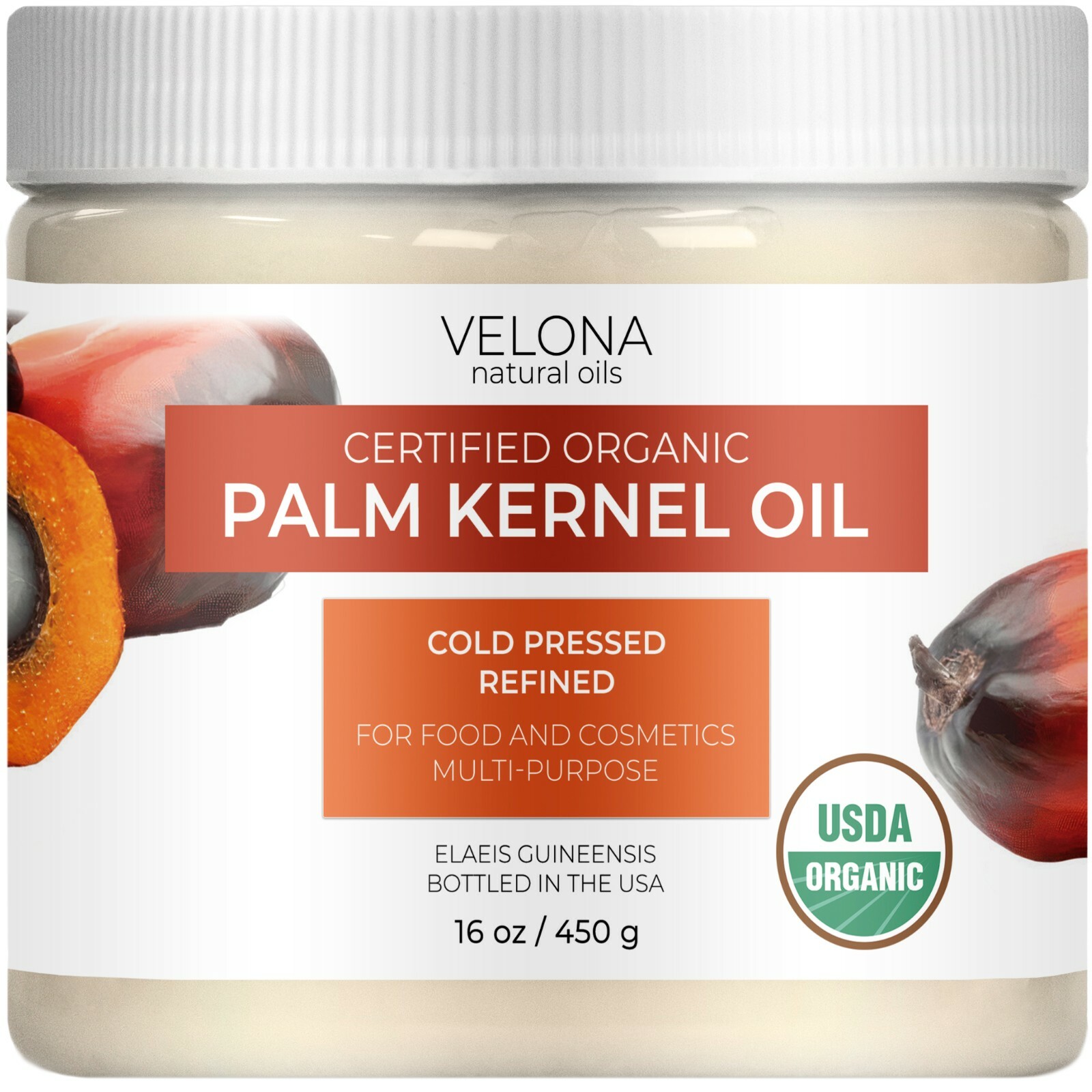 Velona USDA Certified Organic Palm Kernel Oil 2oz-7lb Refined Cold Pressed Face